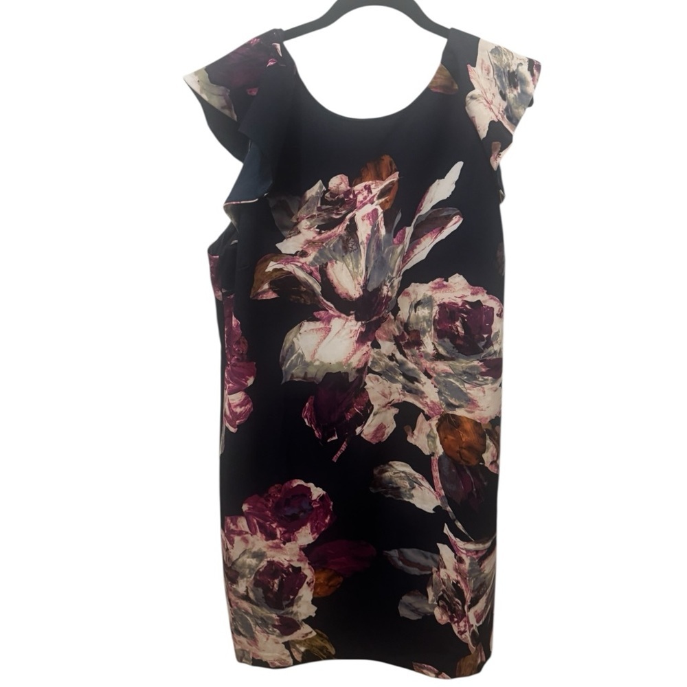 Trina Turk NWT Trina Turk Jasey Ruffle Sleeve Shift Dress Lish Roses Size XXL - Picture 2 of 6